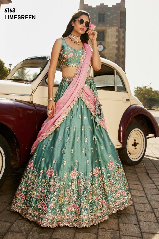 PF SERIES D.NO 6163 WHOLESALE PURE GEORGETTE HEAVY WORK FULL FLARED OCCASION WEAR LEHENGA CHOLI FOR EXPORT