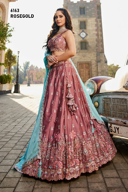 PF SERIES D.NO 6163 WHOLESALE PURE GEORGETTE HEAVY WORK FULL FLARED OCCASION WEAR LEHENGA CHOLI FOR EXPORT