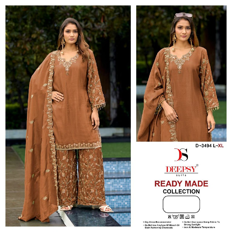 DEEPSY D.NO 3494I TO 3494L WHOLESALE READYMADE VISCOSE TISSUE SILK ELEGANT PAKISTANI 3 PCS SUITS EXPORTER