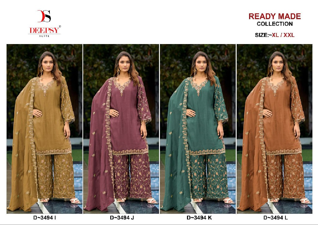 DEEPSY D.NO 3494I TO 3494L WHOLESALE READYMADE VISCOSE TISSUE SILK ELEGANT PAKISTANI 3 PCS SUITS EXPORTER