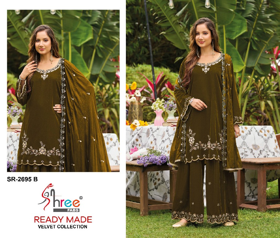 SHREE FABS R-2695 WHOLESALE READYMADE PREMIUM VELVET WINTER WEAR 3 PCS SUITS EXPORTER