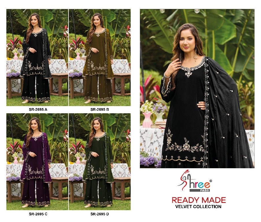 SHREE FABS R-2695 WHOLESALE READYMADE PREMIUM VELVET WINTER WEAR 3 PCS SUITS EXPORTER