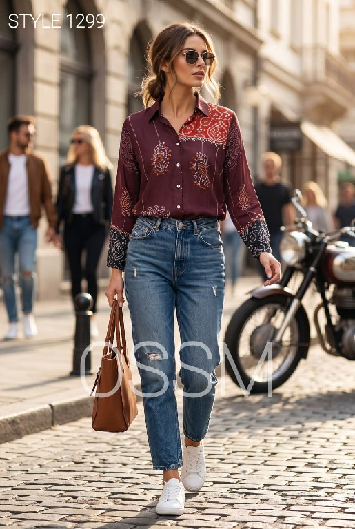 OSSM STYLE D.NO 1295 TO 1303 WHOLESALE READYMADE VISCOSE CRAPE STYLISH SHIRT COMBO FOR WOMEN ONLINE