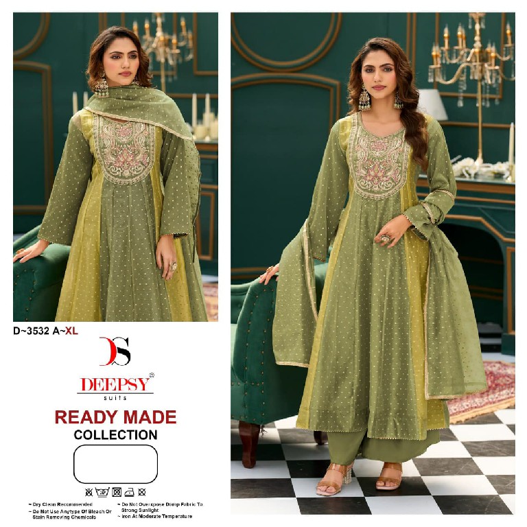 DEEPSY D.NO 3532 WHOLESALE READYMADE TISSUE SILK WITH WORK ANARKALI CONCEPT 3 PCS SUITS SUPPLIER