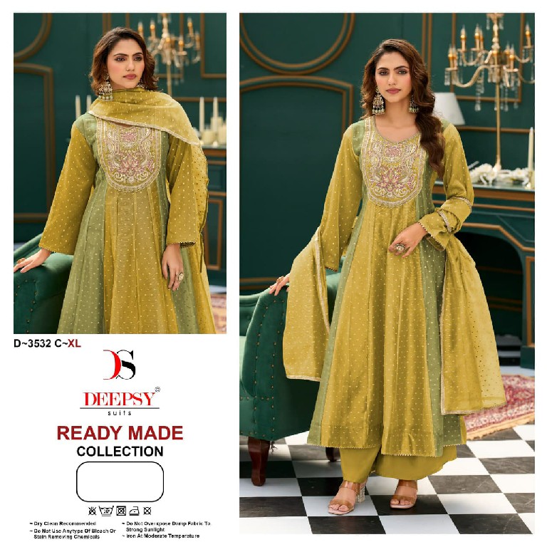 DEEPSY D.NO 3532 WHOLESALE READYMADE TISSUE SILK WITH WORK ANARKALI CONCEPT 3 PCS SUITS SUPPLIER