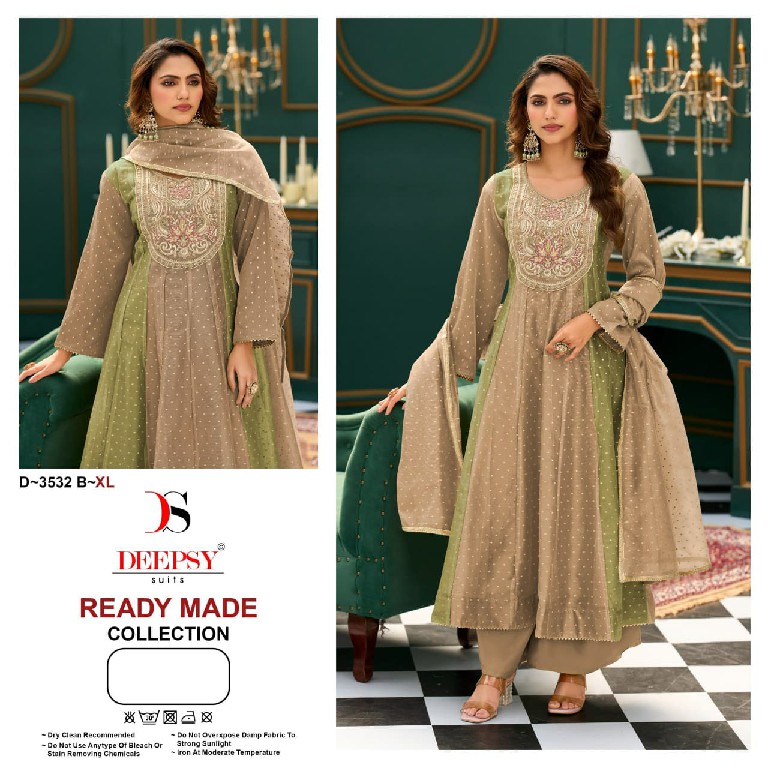 DEEPSY D.NO 3532 WHOLESALE READYMADE TISSUE SILK WITH WORK ANARKALI CONCEPT 3 PCS SUITS SUPPLIER