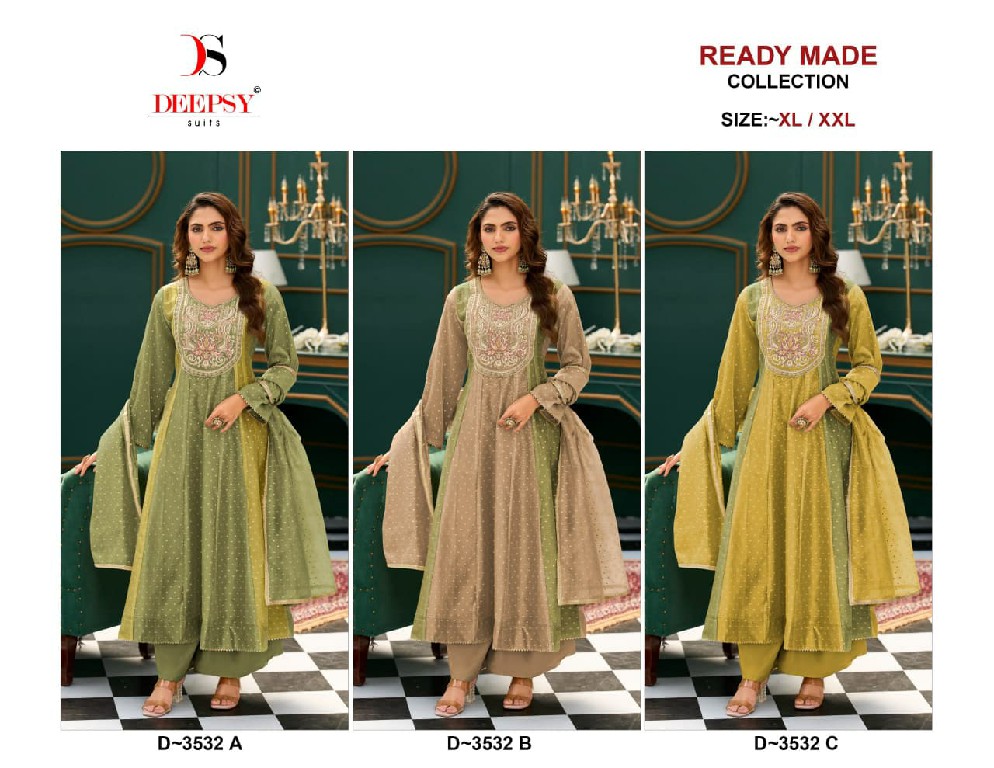 DEEPSY D.NO 3532 WHOLESALE READYMADE TISSUE SILK WITH WORK ANARKALI CONCEPT 3 PCS SUITS SUPPLIER