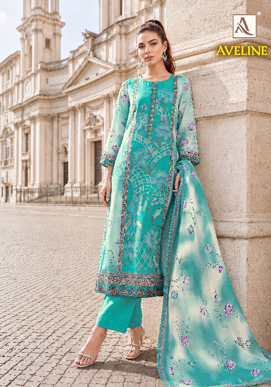 ALOK SUIT AVELINE WHOLESALE VISCOSE MUSLIN EPLIC WORK UNSTITCH SALWAR SUITS EXPORTER