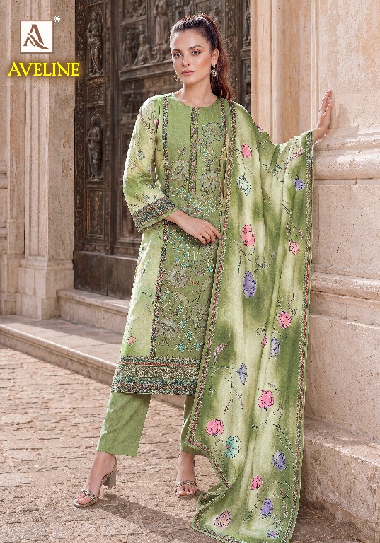 ALOK SUIT AVELINE WHOLESALE VISCOSE MUSLIN EPLIC WORK UNSTITCH SALWAR SUITS EXPORTER