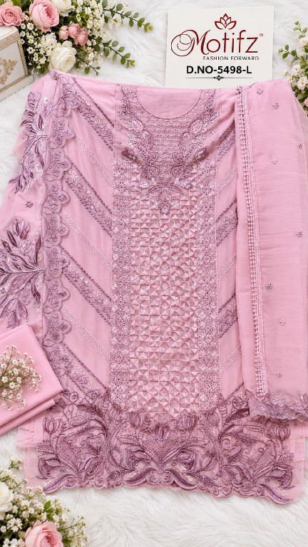 MOTIFZ D.NO 5498 WHOLESALE CRYSTAL CHIFFON PAKISTANI BEAUTIFUL UNSTITCH SALWAR SUITS SUPPLIER
