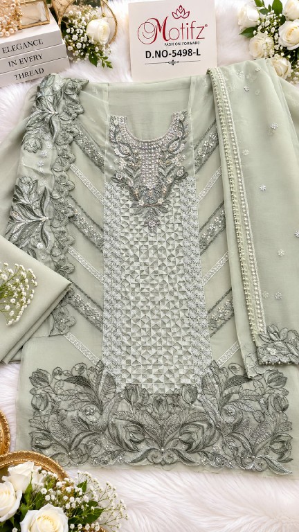 MOTIFZ D.NO 5498 WHOLESALE CRYSTAL CHIFFON PAKISTANI BEAUTIFUL UNSTITCH SALWAR SUITS SUPPLIER