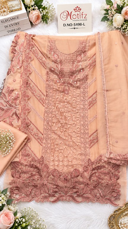 MOTIFZ D.NO 5498 WHOLESALE CRYSTAL CHIFFON PAKISTANI BEAUTIFUL UNSTITCH SALWAR SUITS SUPPLIER