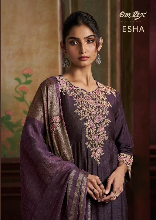 OMTEX ESHA WHOLESALE RAW SILK SATIN WITH WORK UNSTITCH SALWAR SUITS FOR EXPORT