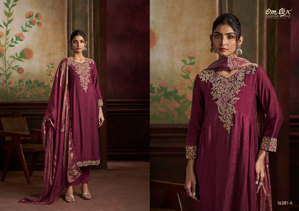 OMTEX ESHA WHOLESALE RAW SILK SATIN WITH WORK UNSTITCH SALWAR SUITS FOR EXPORT