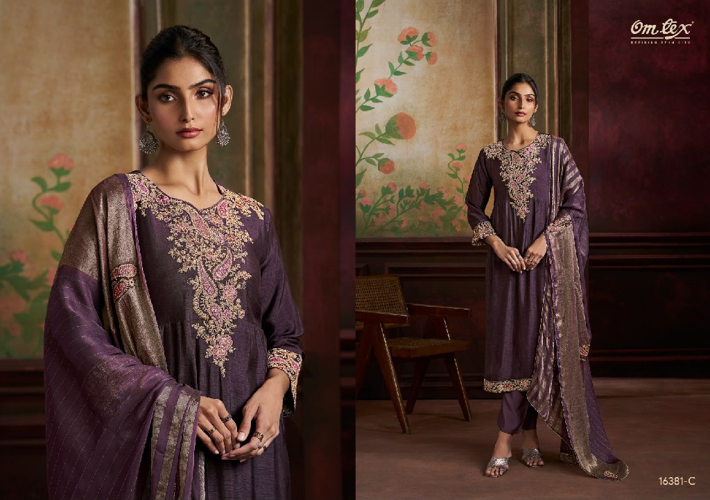 OMTEX ESHA WHOLESALE RAW SILK SATIN WITH WORK UNSTITCH SALWAR SUITS FOR EXPORT