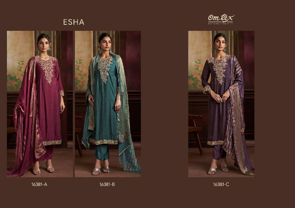 OMTEX ESHA WHOLESALE RAW SILK SATIN WITH WORK UNSTITCH SALWAR SUITS FOR EXPORT