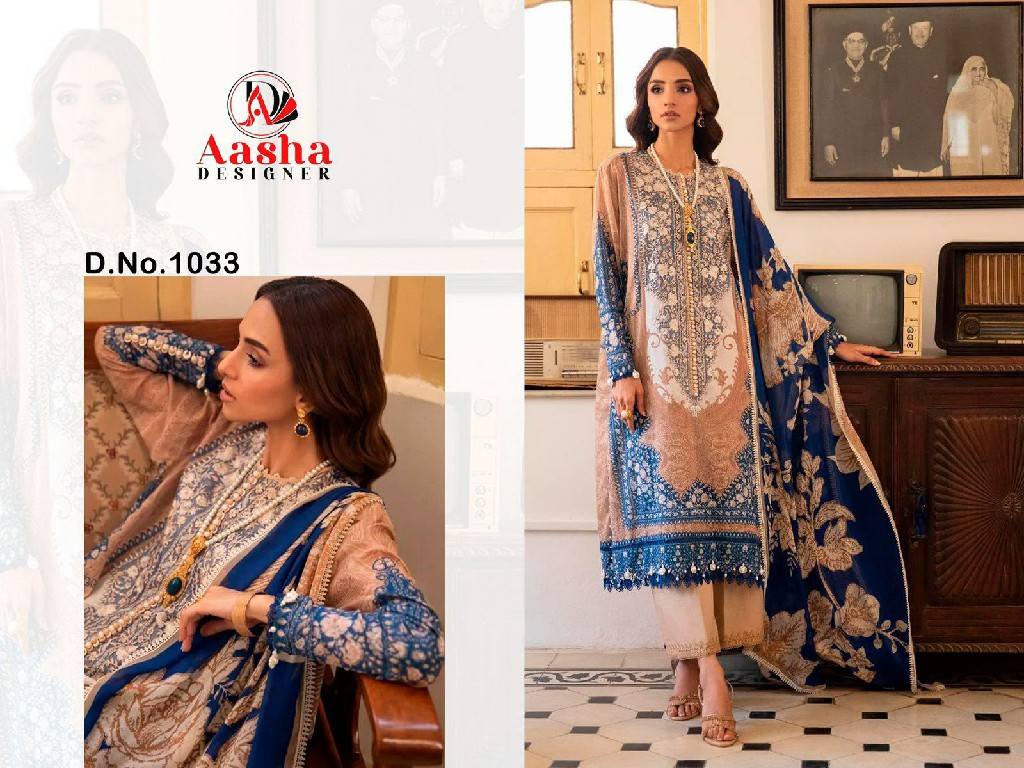 AASHA DESIGNER D.NO 1033-1034 WHOLESALE COTTON EMBROIDERY PATCH WORK UNSTITCH SALWAR KAMEEZ ONLINE