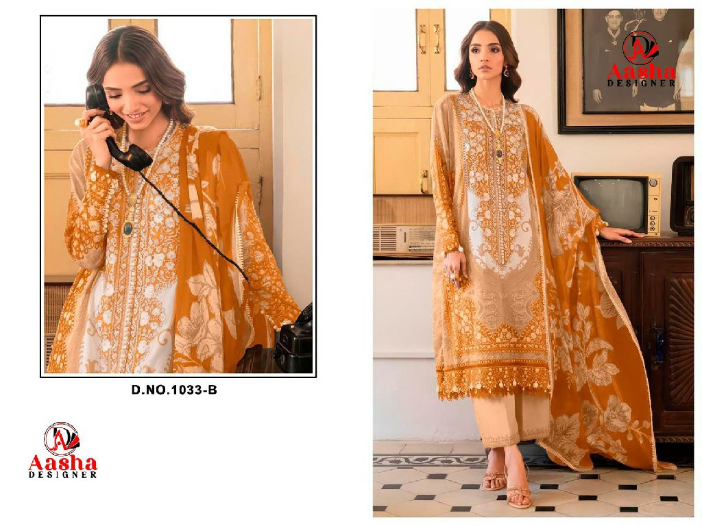 AASHA DESIGNER D.NO 1033-1034 WHOLESALE COTTON EMBROIDERY PATCH WORK UNSTITCH SALWAR KAMEEZ ONLINE