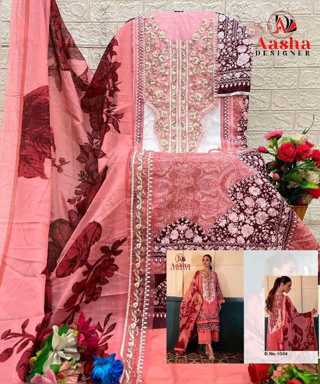 AASHA DESIGNER D.NO 1033-1034 WHOLESALE COTTON EMBROIDERY PATCH WORK UNSTITCH SALWAR KAMEEZ ONLINE