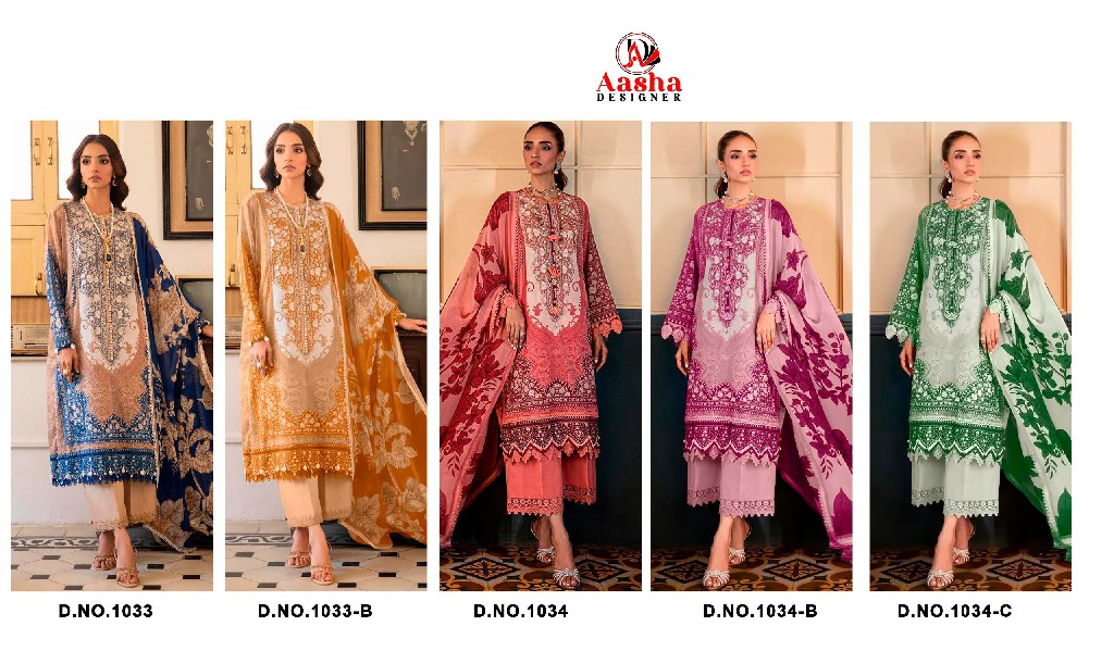 AASHA DESIGNER D.NO 1033-1034 WHOLESALE COTTON EMBROIDERY PATCH WORK UNSTITCH SALWAR KAMEEZ ONLINE