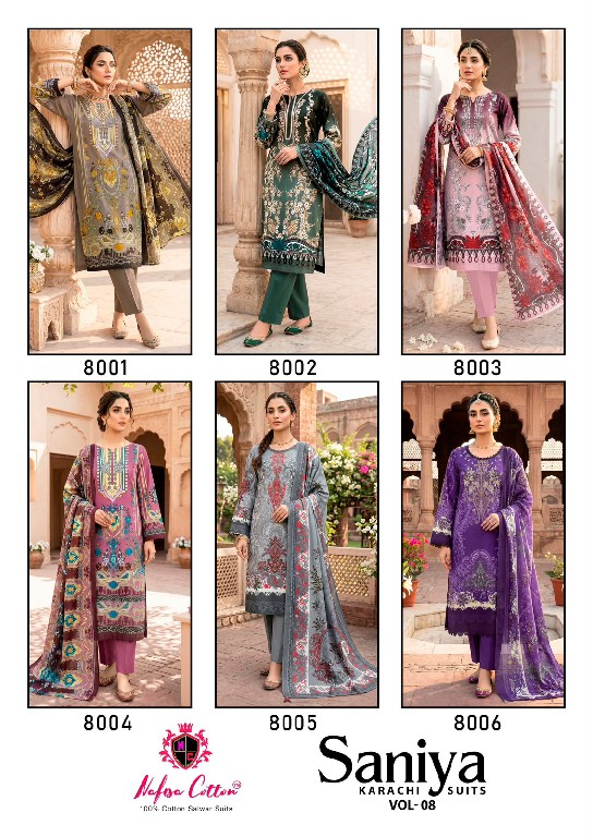 NAFISA SANIYA KARACHI SUITS VOL 8 WHOLESALE SOFT COTTON PAKISTANI DAILY WEAR DRESS MATERIAL ONLINE