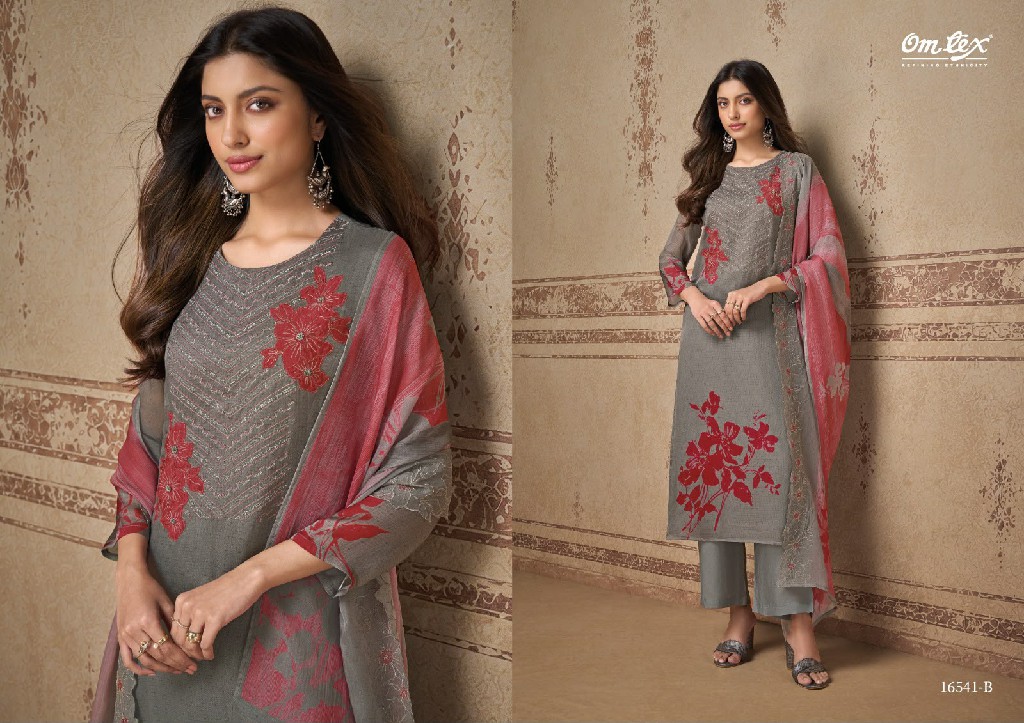 OMTEX SELENE WHOLESALE ORGANZA TWILL UNIQUE WORK UNSTITCH SALWAR SUITS FOR EXPORT