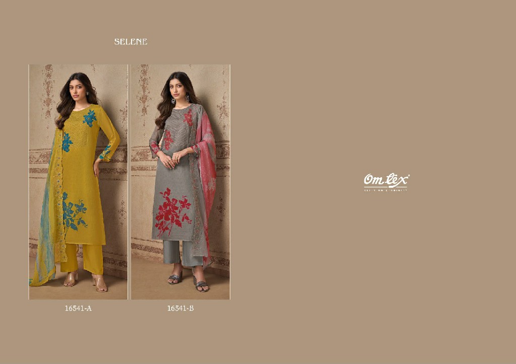 OMTEX SELENE WHOLESALE ORGANZA TWILL UNIQUE WORK UNSTITCH SALWAR SUITS FOR EXPORT