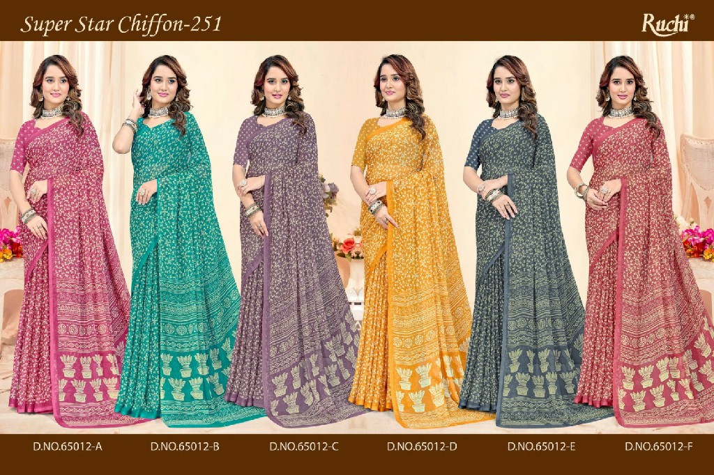 RUCHI SUPER STAR CHIFFON VOL 251 WHOLESALE CHIFFON PRINTED REGULAR WEAR INDIAN SAREES FOR WOMEN ONLINE