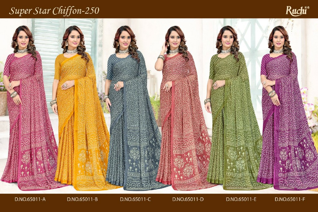 RUCHI SUPER STAR CHIFFON VOL 250 WHOLESALE CHIFFON PRINTED EVERYDAY WEAR INDIAN SAREES FOR WOMEN SUPPLIER