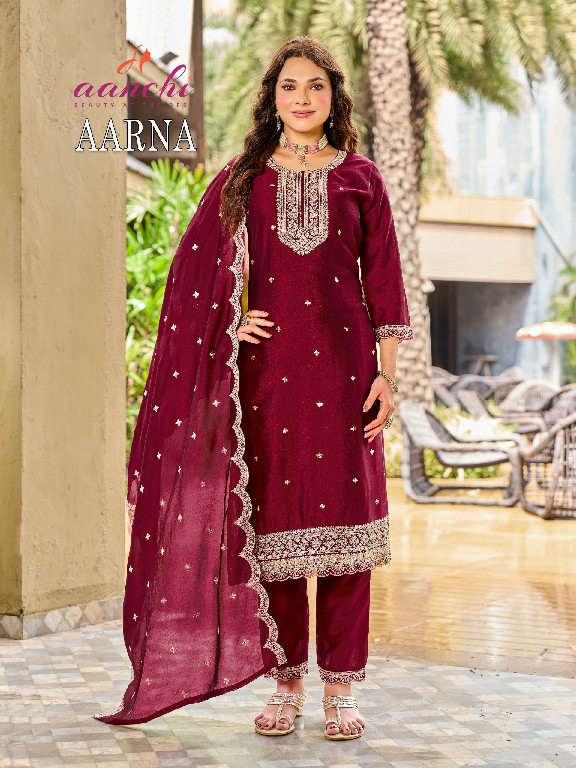 AANCHI AARNA WHOLESALE READYMADE VICHITRA SILK TRENDY STYLISH 3 PCS SUITS EXPORTER