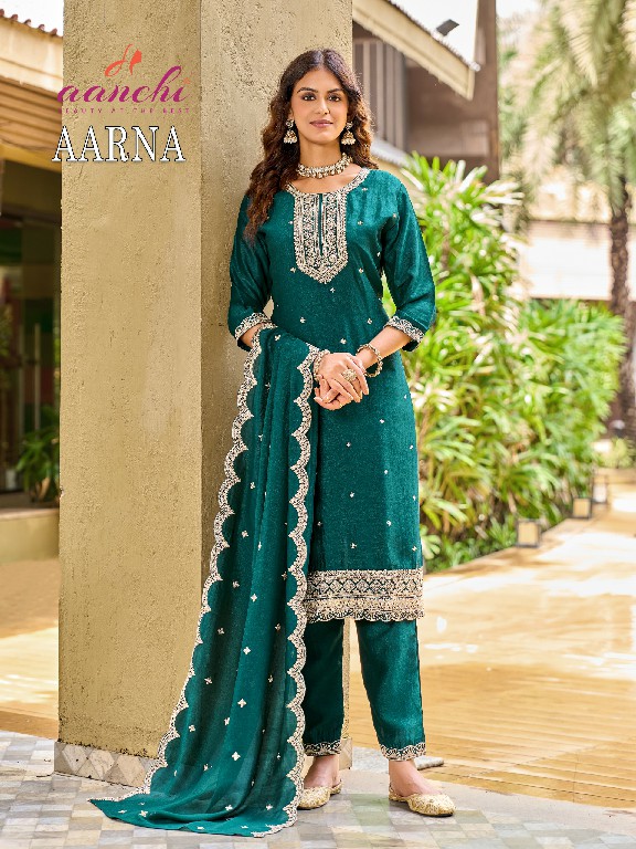 AANCHI AARNA WHOLESALE READYMADE VICHITRA SILK TRENDY STYLISH 3 PCS SUITS EXPORTER