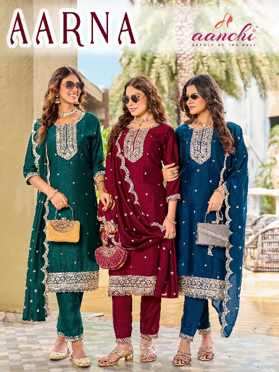 AANCHI AARNA WHOLESALE READYMADE VICHITRA SILK TRENDY STYLISH 3 PCS SUITS EXPORTER