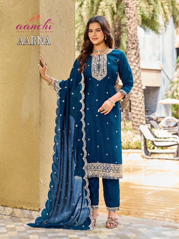 AANCHI AARNA WHOLESALE READYMADE VICHITRA SILK TRENDY STYLISH 3 PCS SUITS EXPORTER