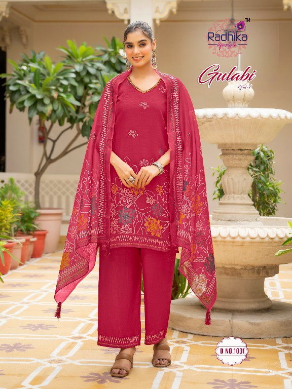 RADHIKA LIFESTYLE GULABI VOL 1 WHOLESALE READYMADE VERTICAN BIG SIZE ELEGANT LOOK 3 PCS SUITS FOR EXPORT