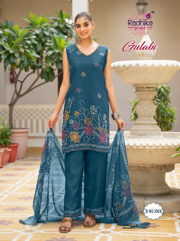 RADHIKA LIFESTYLE GULABI VOL 1 WHOLESALE READYMADE VERTICAN BIG SIZE ELEGANT LOOK 3 PCS SUITS FOR EXPORT