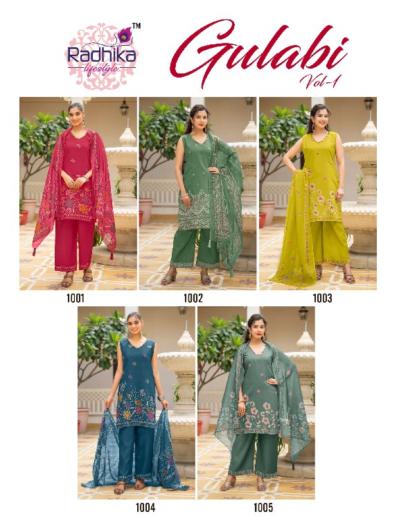 RADHIKA LIFESTYLE GULABI VOL 1 WHOLESALE READYMADE VERTICAN BIG SIZE ELEGANT LOOK 3 PCS SUITS FOR EXPORT