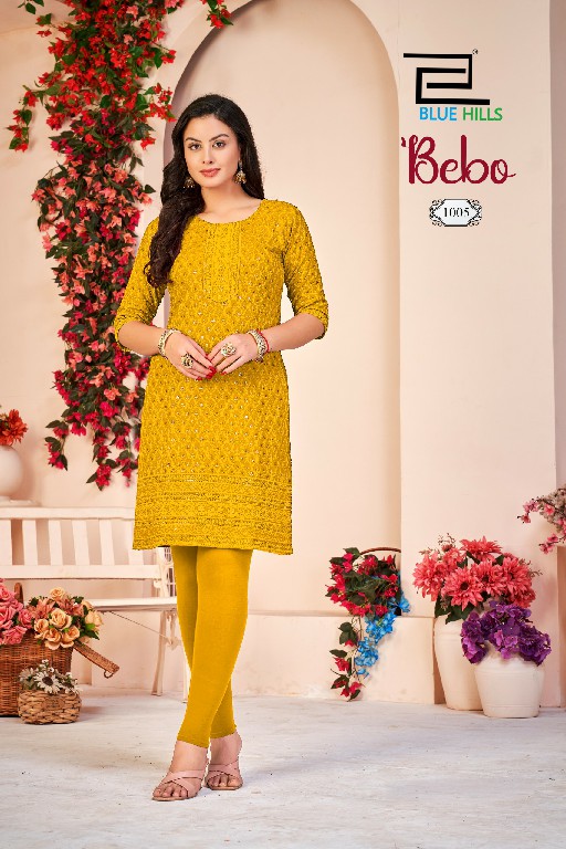 BLUE HILLS BEBO NEW COLOR WHOLESALE READYMADE RAYON SHIFFLI WORK BIG SIZE KURTI WITH PANT COMBO FOR WOMEN ONLINE