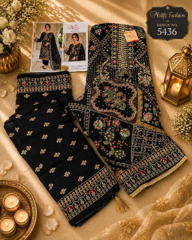 MOTIFZ D.NO 5436 WHOLESALE PURE VISCOSE MUSLIN GORGEOUS LOOK UNSTITCH SALWAR SUITS SUPPLIER