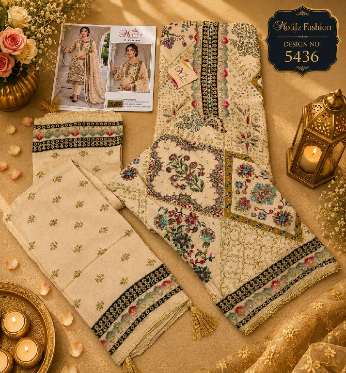 MOTIFZ D.NO 5436 WHOLESALE PURE VISCOSE MUSLIN GORGEOUS LOOK UNSTITCH SALWAR SUITS SUPPLIER