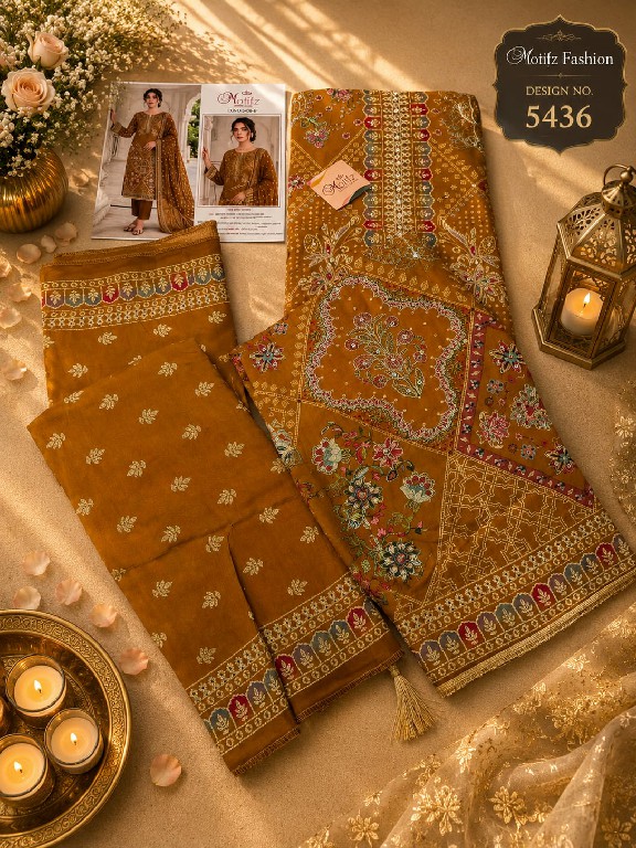 MOTIFZ D.NO 5436 WHOLESALE PURE VISCOSE MUSLIN GORGEOUS LOOK UNSTITCH SALWAR SUITS SUPPLIER