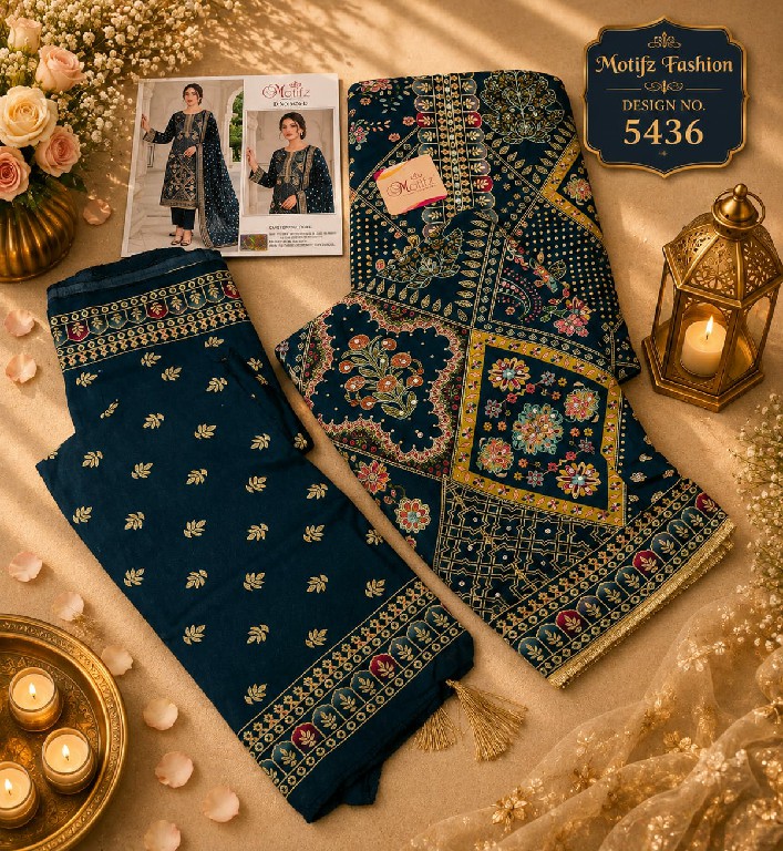 MOTIFZ D.NO 5436 WHOLESALE PURE VISCOSE MUSLIN GORGEOUS LOOK UNSTITCH SALWAR SUITS SUPPLIER
