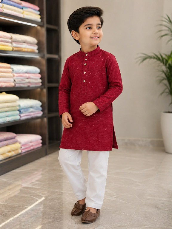 VENMER PRESENT EADYMADE SILK CROSSED WORK KURTA PYJAMA FOR KIDS ONLINE