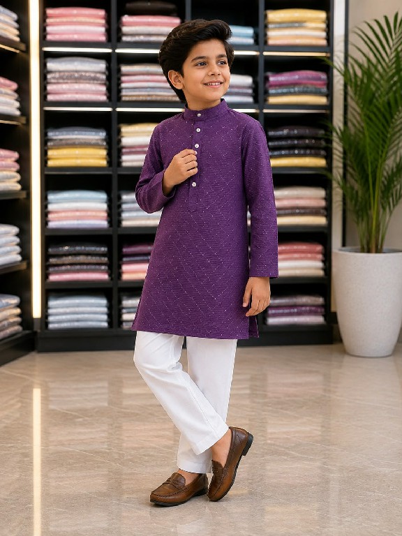VENMER PRESENT EADYMADE SILK CROSSED WORK KURTA PYJAMA FOR KIDS ONLINE