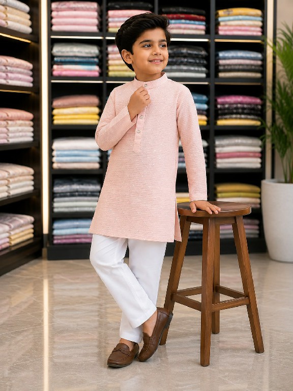 VENMER PRESENT EADYMADE SILK CROSSED WORK KURTA PYJAMA FOR KIDS ONLINE