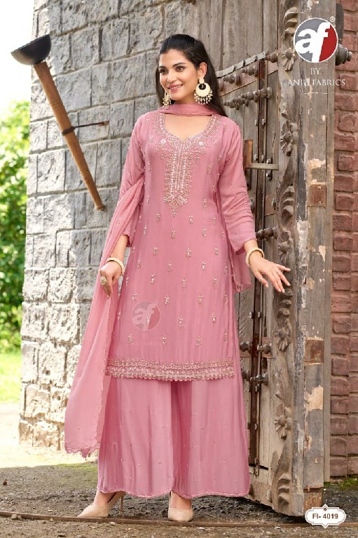 ANJU FAB D.NO FI 4019-4020 WHOLESALE READYMADE PURE CHINON FESTIVE WEAR 3 PCS COMBO SET SUITS EXPORTER