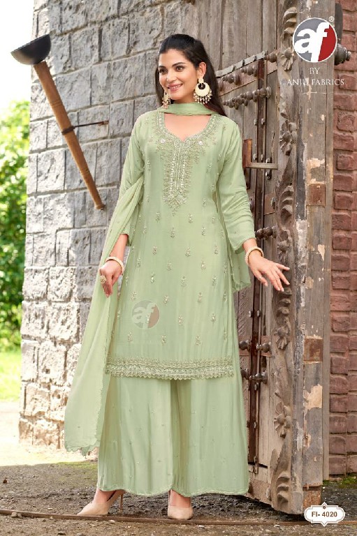 ANJU FAB D.NO FI 4019-4020 WHOLESALE READYMADE PURE CHINON FESTIVE WEAR 3 PCS COMBO SET SUITS EXPORTER