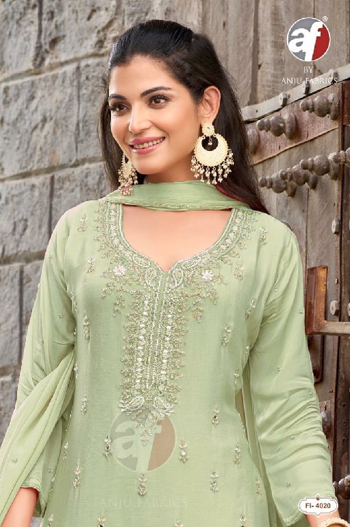ANJU FAB D.NO FI 4019-4020 WHOLESALE READYMADE PURE CHINON FESTIVE WEAR 3 PCS COMBO SET SUITS EXPORTER