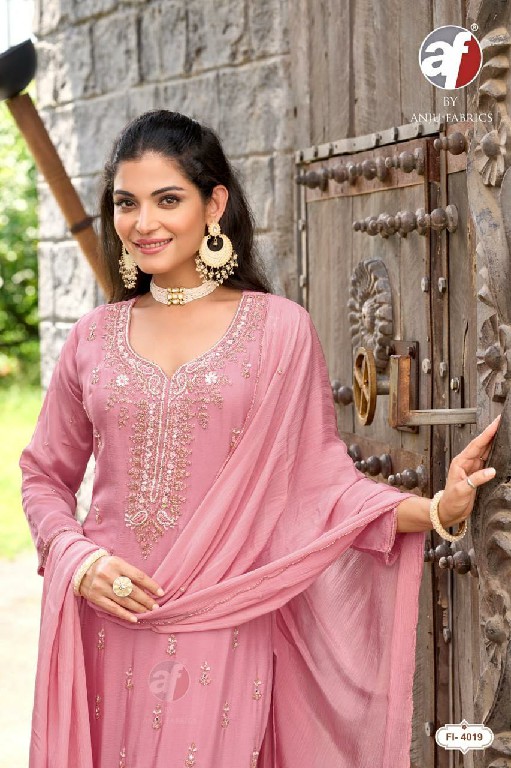 ANJU FAB D.NO FI 4019-4020 WHOLESALE READYMADE PURE CHINON FESTIVE WEAR 3 PCS COMBO SET SUITS EXPORTER