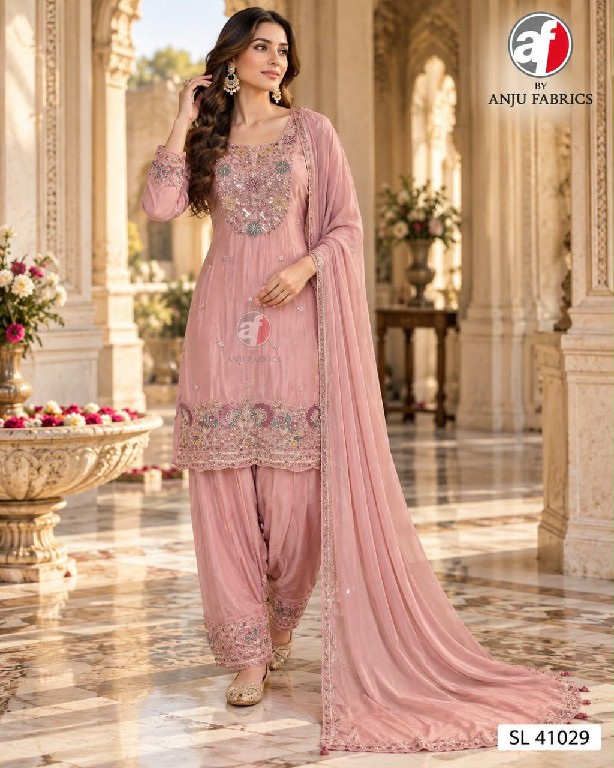 ANJU FAB D.NO SL 41028 TO 41030 WHOLESALE READYMADE HO SILK ATTRACTIVE FARSHI SALWAR STYLE 3 PCS COMBO SET SUITS FOR EXPORT