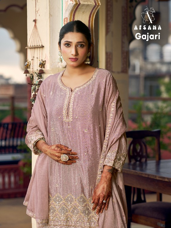 AFSANA GAJARI WHOLESALE READYMADE PREMIUM CHINON WITH WORK BEAUTIFUL 3 PCS COMBO SET SUITS EXPORTER